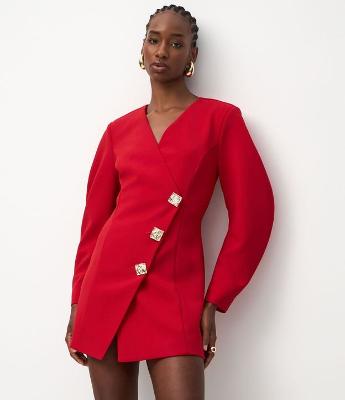 Vestido Curto Transpassado com Botões Aplicados