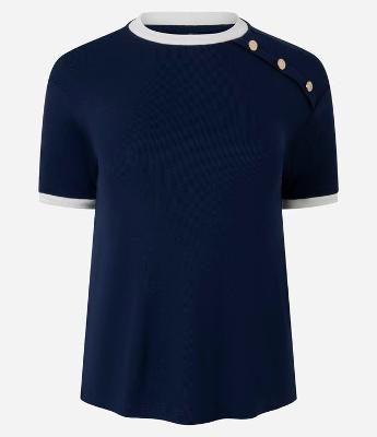 Blusa Manga Curta em Ribana Com Botões no Ombro
