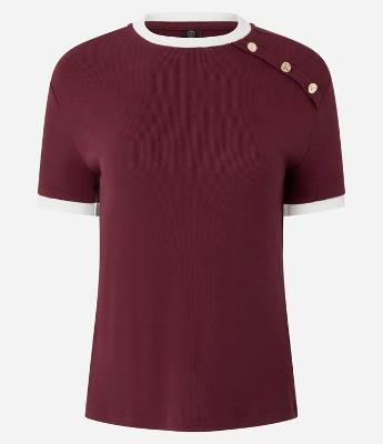 Blusa Manga Curta em Ribana Com Botões no Ombro