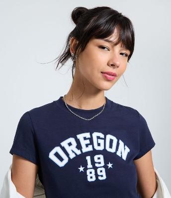 Camiseta Manga Curta em Algodão com Lettering Oregon