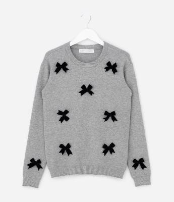 Casaco Infantil em Tricô com Laços de Veludo – Tam 5 a 14 Anos