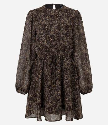 Vestido Curto em Chiffon com Manga Longa Ajustada