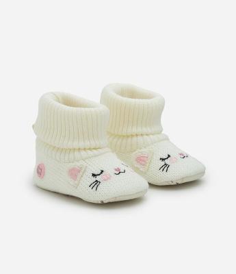 Bota Infantil em Tricô com Gatinha e Cano Dobrado – Tam 0 a 12 Meses
