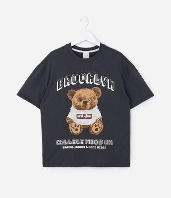 Camiseta Infantil com Estampa de Urso – Tam 7 a 14 Anos
