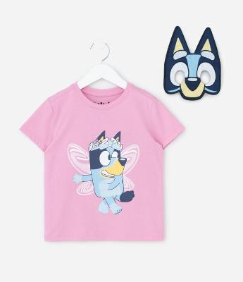 Camiseta Infantil com Máscara e Estampa Bluey – Tam 1 a 5/6 Anos