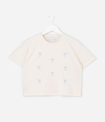 Camiseta Infantil com Bordado de Laços – Tam 5 a 14 Anos