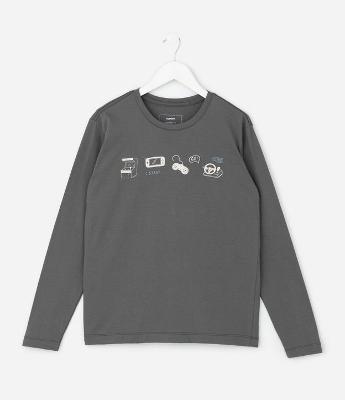 Camiseta Infantil com Estampa Ícones Gamer – Tam 5 a 14 Anos