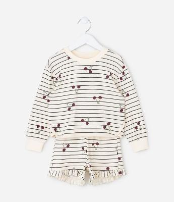 Conjunto Infantil em Algodão com Estampa Cereja Waffle – Tam 1 a 6 Anos