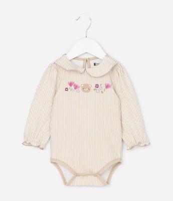 Body Infantil Listrado com Flor em Organza – Tam 0 a 18 Meses