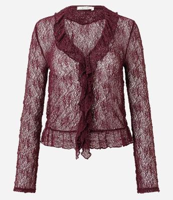 Blusa Bata Rendada com Babados e Barra Franzida