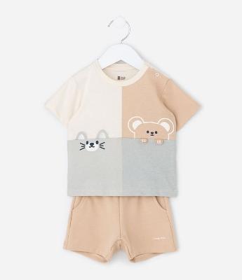 Conjunto Infantil com Camiseta Interativa e Bermuda – Tam 0 a 18 Meses