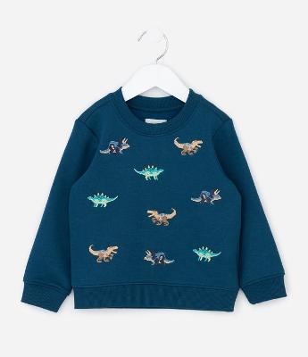 Casaco Infantil em Moletom com Bordados de Dinossauro – Tam 1 a 5/6 Anos