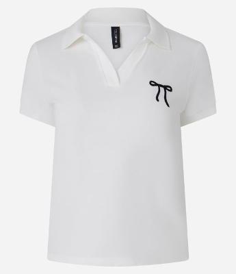 Blusa Polo em Piquet com Bordado de Laço