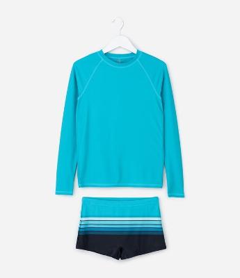 Conjunto Infantil Camiseta UV e Sunga Praia Tam 5 a 14