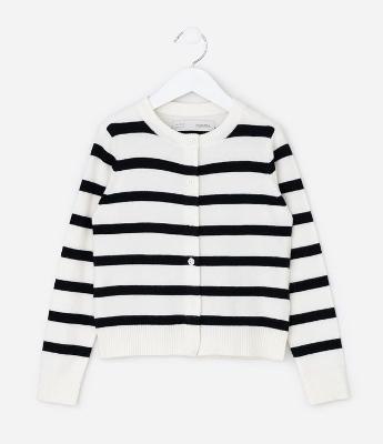Cardigan Infantil em Tricô Listrado com Modelagem Ajustada – Tam 5 a 14 Anos