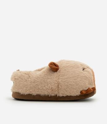 Pantufa Infantil em Fleece com Aplicação de Capivara – Tam 30 a 36
