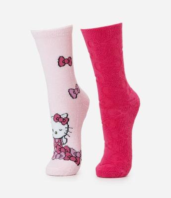 Kit 02 Meias com Estampa Hello Kitty e Embossed Laço