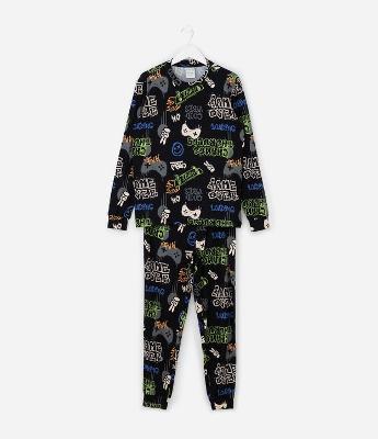 Pijama Infantil Longo em Plush com Estampa de Skate – Tam 7 a 14 Anos