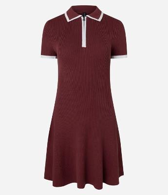 Vestido Curto em Tricô com Gola Polo e Viés Contrastantes