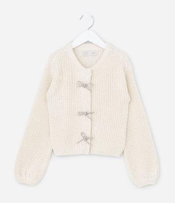 Cardigan Infantil em Tricô com Laços em Strass – Tam 1 a 5/6 Anos