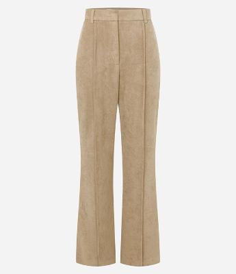 Calça Flare em Suede com Recorte Central