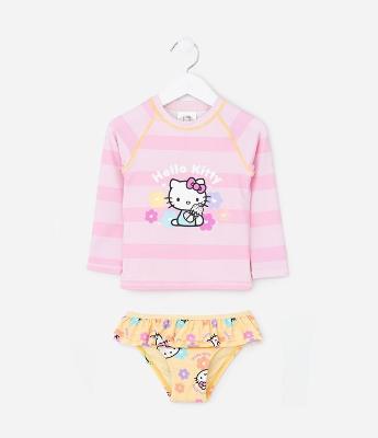 Conjunto Infantil UV da Hello Kitty com Blusa e Calcinha de Biquíni – Tam 1 a 4 Anos
