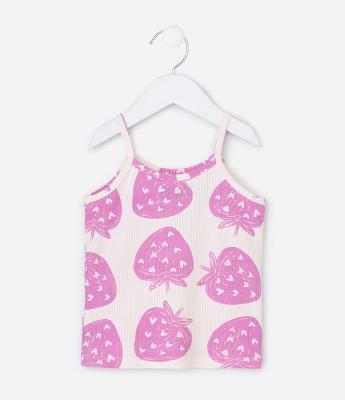 Regata Infantil Canelada com Estampa de Morangos - Tam 1 a 6 anos