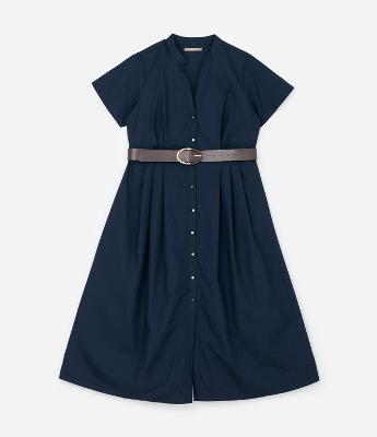 Vestido Chemise Midi com Gola Padre e Cinto Curve & Plus Size