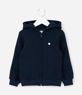 Casaco Infantil em Moletom com Capuz e Bordado de Flor - Tam1 a 6 anos