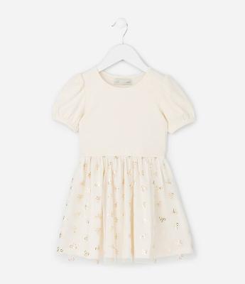 Vestido Infantil com Saia de Tule e Lacinhos Brilhosos - Tam 1 a 6 anos