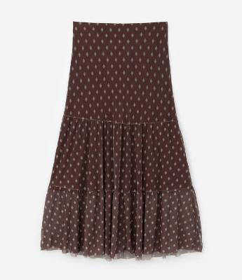 Saia Midi em Tule com Babados e Estampa Gravataria Curve & Plus Size