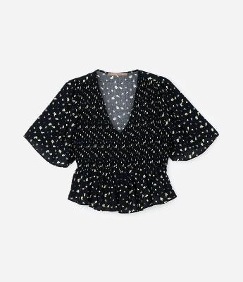 Blusa em Viscose com Lastex e Estampa de Mini Limões Curve & Plus Size