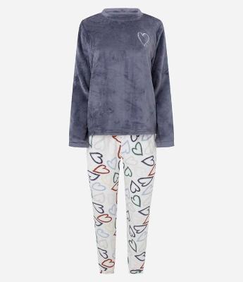 Pijama Longo com Estampa de Coração