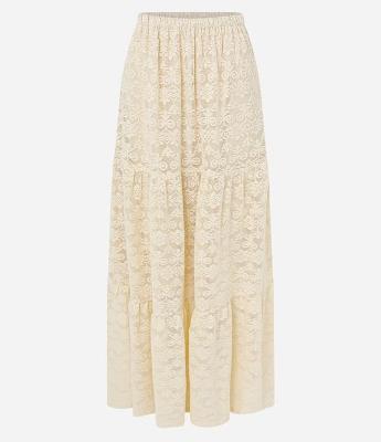 Saia Longa em Jacquard Floral com Babados