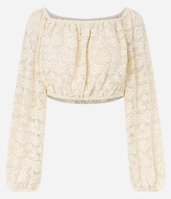 Blusa Cropped Ombro a Ombro em Jacquard Floral