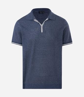 Polo Manga Curta Texturizada com Detalhes Contrastante