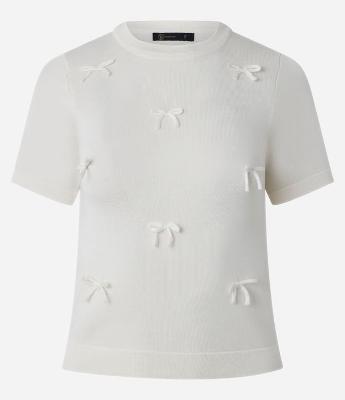 Blusa Manga Curta em Tricô com Laços Aplicados em Relevo