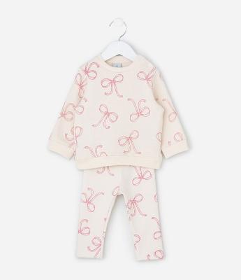Conjunto Infantil em Moletom com Estampa de Laços – Tam 0 a 18 Meses