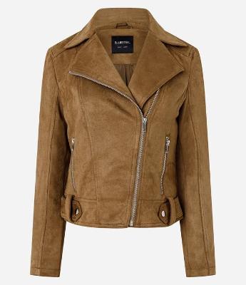 Jaqueta Biker em Suede com Bolsos e Zíper