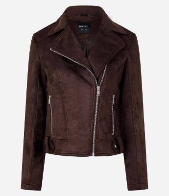 Jaqueta Biker em Suede com Bolsos e Zíper