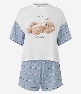 Pijama Estampado de Ursinho com Short Listrado