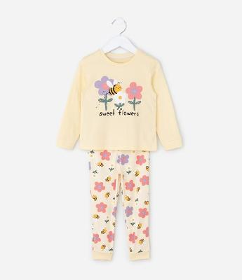Pijama Infantil com Estampa de Abelhas e Flores – Tam 1 a 6 Anos