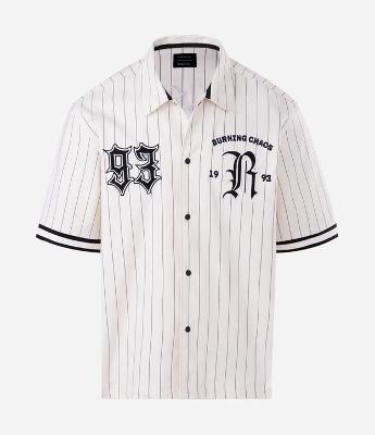 Camisa Baseball Listrada em Microfibra com Lettering Reckless