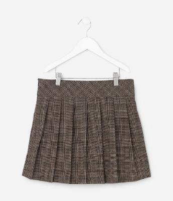 Saia Infantil Alfaiatada Xadrez Plissada com Botão Lateral – Tam 5 a 14 Anos