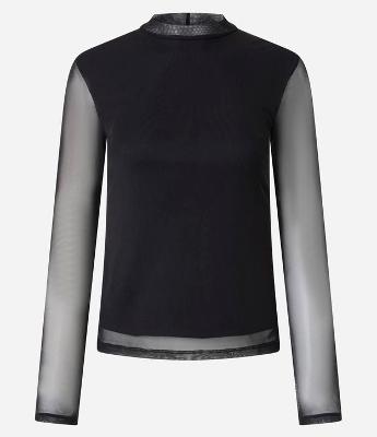 Blusa em Tule com Manga Longa e Golinha Justa