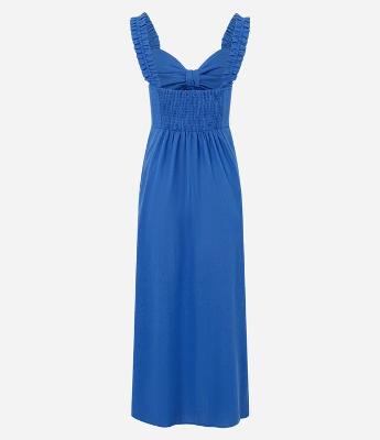 Vestido Evasê Longo em Viscolinho com Laço no Busto