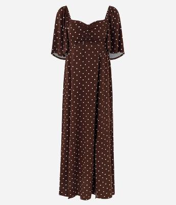 Vestido Longo em Viscose Poá e Manga Flare