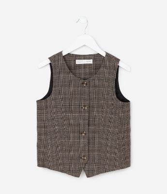 Colete Infantil Alfaiatado em Xadrez com Bolsos Fake – Tam 5 a 14 Anos