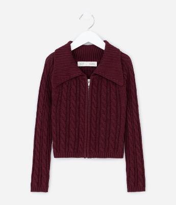 Suéter Infantil em Efeito Tricô com Zíper – Tam 5 a 14 Anos