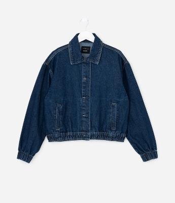 Jaqueta Infantil Bomber em Jeans com Bolsos Frontais – Tam 5 a 14 Anos